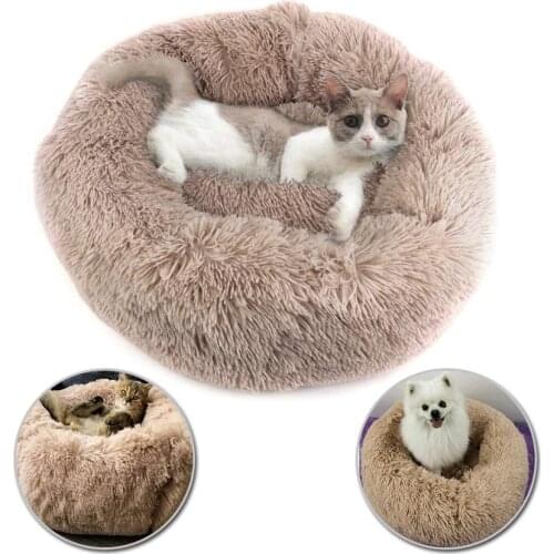 Round Cat Bed House Soft Long Plush Basket Pet Sleeping Bag Puppy Cat Cushion Mat Portable Supplies Best Pet Dog Bed For Dogs