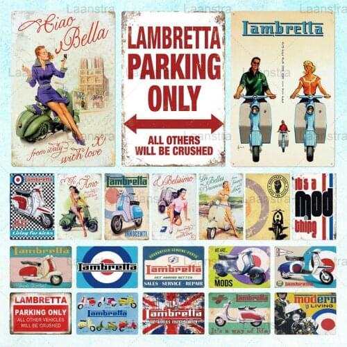 Retro Metal Tin Signs Plaque Lambretta Metal Sign Vintage Poster Wall Decor For Cafe Bar Pub Club Lambretta Parking Iron Plate