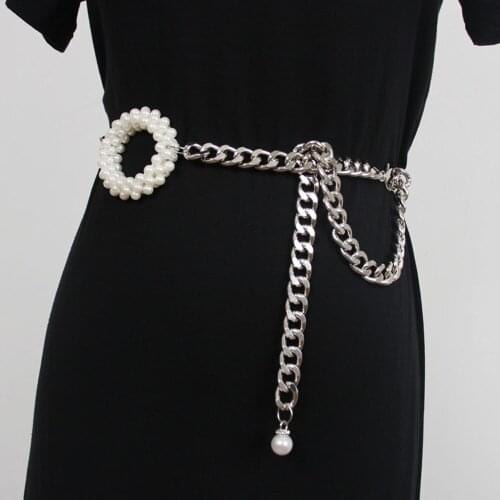Metal waist chain fine pearl belt for women decorative retro circle 100 tie-in dress son suit pants chain belt