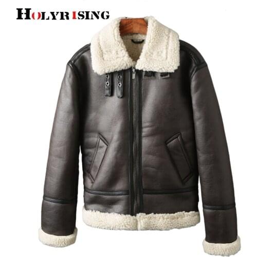 Winter men faux leather lamb jacket keep warm overcoats cotton long sleeve outerwear thicken пальто мужское moto style top 19715