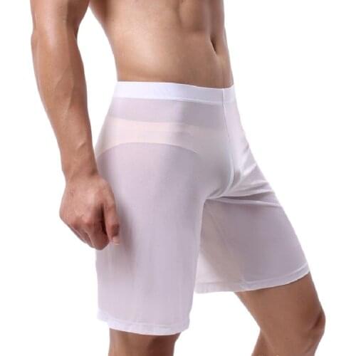 Men Mesh Long Boxers Gay Club Underwear Home clothe Ultra-Thin Club Super Thin Sexy See-Through Breathable Sailor Suit Boyshorts