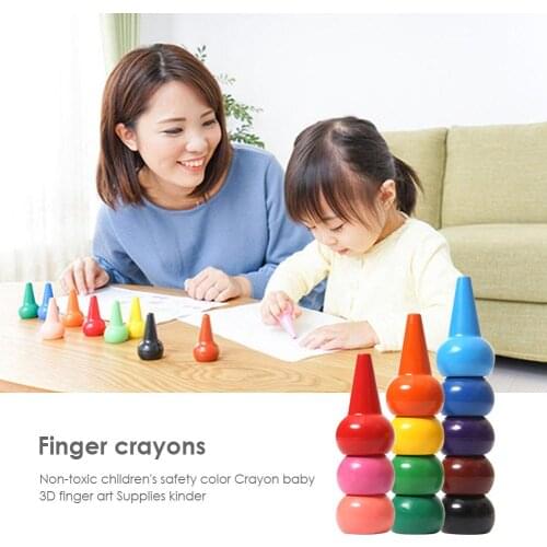12pcs Multi-colored Non-toxic Children Safety Color Crayons Baby 3D Finger Art Supplies Child Gift