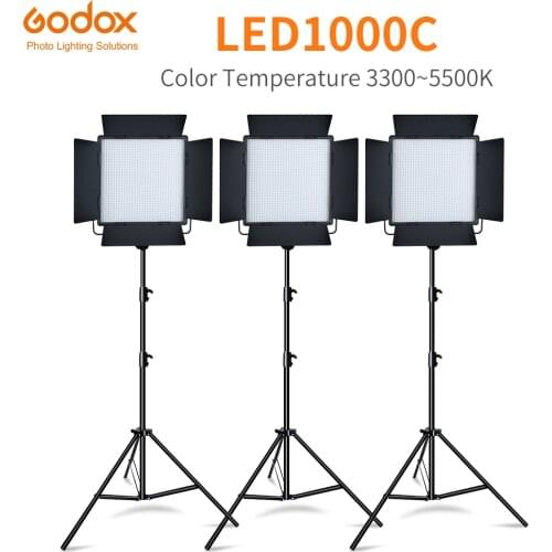 3PCS Godox LED1000C 3300K-5600K LED Light Kit with 3PCS 2.8m Light Stand Video Continuous Light Kit for Childrens Video