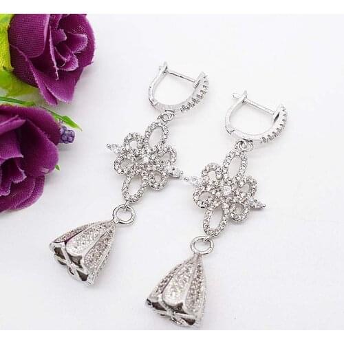 One pair silver zircon earrings hook accessory 35mm Clasp for making jewelry earrings DIY wholesale hook FPPJ