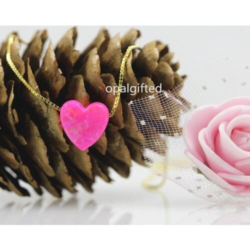 MOQ=1pcs Free Shipping 925 sterling silver necklace with synthetic opal 10mm op55 fire pink heart pendant lovely and fashion