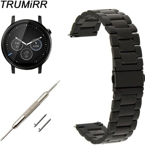 22mm Stainless Steel Watch Band Quick Release Strap for Motorola Moto 360 2 2nd 46mm 2015 Mens Wirst Belt Bracelet Black Silver