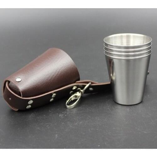 4pcs/set 70ml Mini Stainless Steel Wine Drinking Shot Glasses With Leather Cover Bag Barware Cup Portable Outdoor Travel Cup