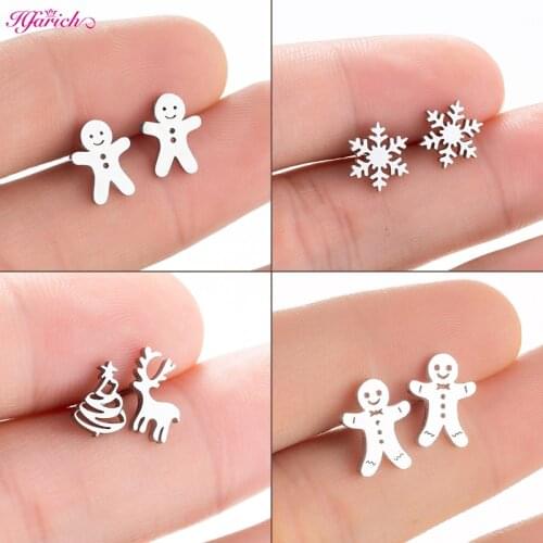 Cartoon Tiny Gingerbread Man Earrings for Women Korean Style Winter Snowflake Earring Piercing Christmas Ear Jewelry Party Gift