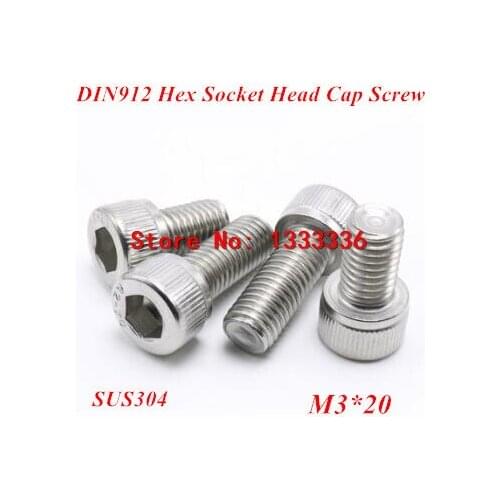 500pcs M3*20 Hex socket head cap screw, DIN912 304 stainless steel Hexagon Allen cylinder bolt, cup screws