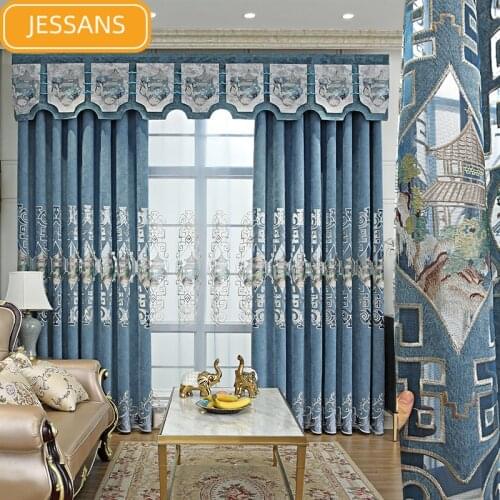 2021 New Chinese Style Chenille Embroidered Curtains Thickened Blackout Curtains for Living Room and Bedroom Custom-made Screens