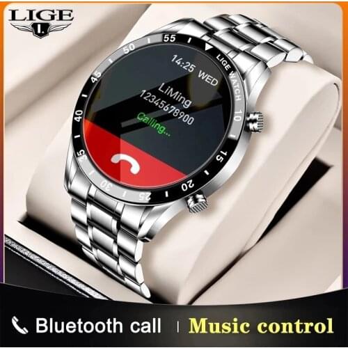 LIGE 2021 Luxury Brand Mens Smart Watch Steel Band Fitness Watch Heart Rate Blood Pressure Activity Tracker Smart Watch For Men