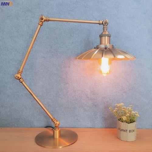 IWHD Gold Color LED Desk Lamp Beside Study Living Room US/EU Plug Industrial Vintage Table Lamp Lamparas Luminaria De Mesa