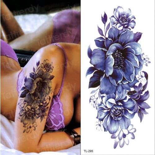 Purple flower tattoos waterproof sexy tattoo for women girls peony rose lotus flower tattoo and body art fashion stickers bikini