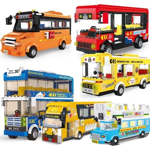 Transport Vehicle Speed Champions Sets Moc Building Block Model Kits Bricks Kids Toy City Classic School Double Deck Bus Camper