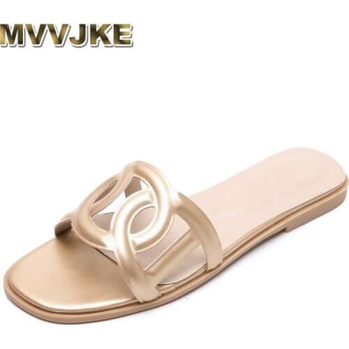 MVVJKE Summer New Women Hollow Out Flats Slippers 2020 Female Fashion Outside Slides Slippers Ladies Casual Beach Slippers Big