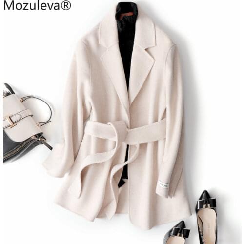 Mozuleva 2021 New High Quality Double Cashmere Winter Woolen Coat for Women Beige Color Korean Simple Short Style Wool Coats