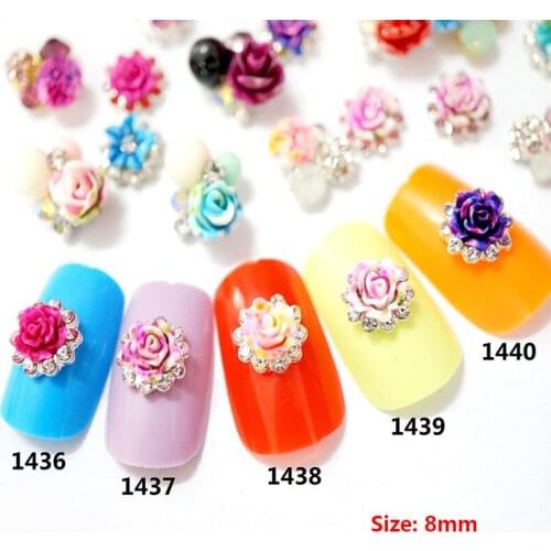 100pcs/bag Mix Japanese Nail Art Newest 3D Korea Trending Style Resin Roses Acrylic Artificial Flower Nail Art Decorations Metal