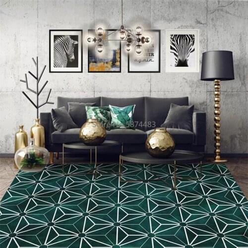 200*300cm Fashion Geometric Dark Green White Line Triangle Rhombus Bedroom Living Room Doormat Bedside Carpet Floor Mat