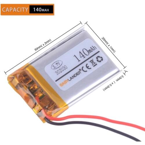 3.7V lithium battery 302030 032030 140mah MP3 MP4 GPS Bluetooth cell battery toys registrar navigator video player