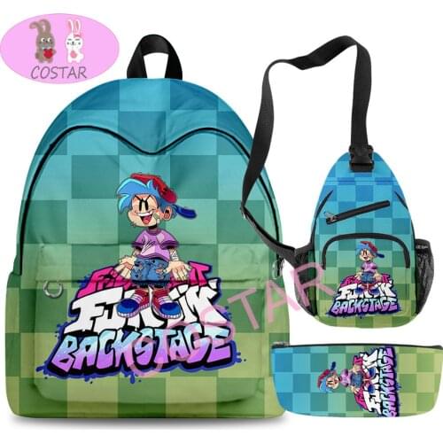 COSTAR Anime Game Friday Night Funkin 3D Printed Backpack Chest Bag Pencilbag 3PCS Set