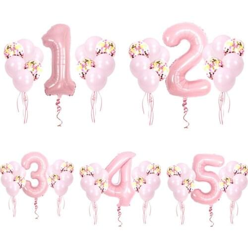 32inch big 1st pearl pink foil number balloons princess crown birthday party decorations kids Air Helium globos Supplies
