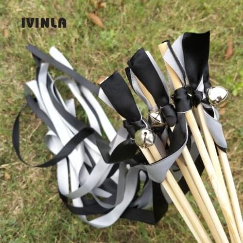 50pcs/lot black and grey Wedding Wands with sliver Bells for wedding party