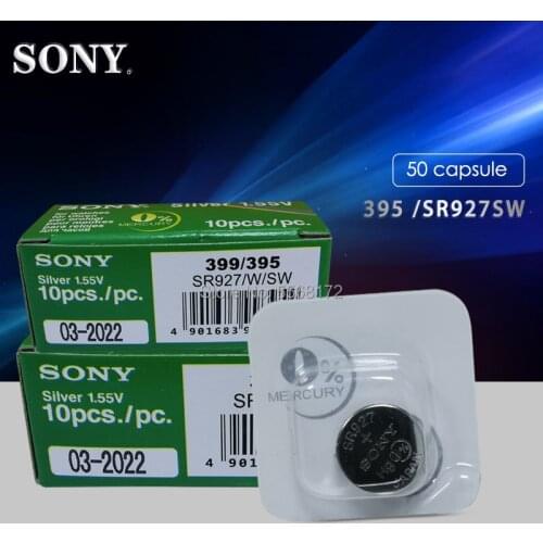 50pcs FOR SONY 395 SR927SW 399 SR927W AG7 LR927 1.55V Watch Battery Single grain packing Silver Oxide Button Coin Cell