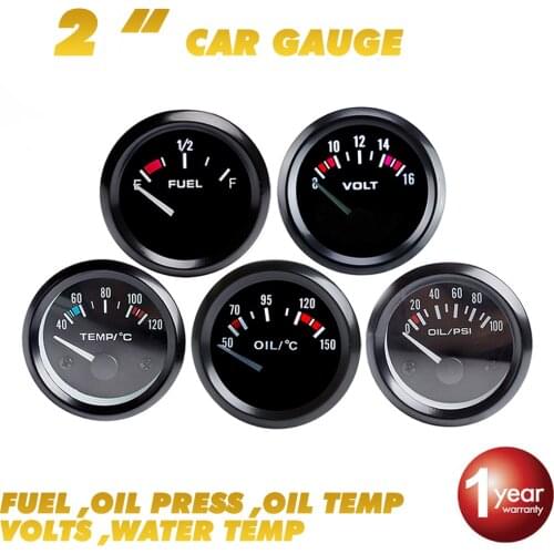 DRAGON GAUGE WaterTemp 40~120 Celsius Oil Press 0~100PSI OilTemp50~150 Celsius 0~100 PSI VOLT FUEL 2"52mm Car Gauge Black Bezel