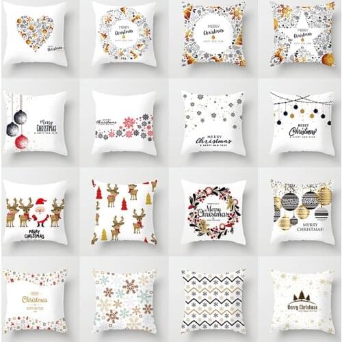 White Christmas Sofa Pillowcase Cartoon Santa Claus Snowman Elk Single Print Merry Christmas Decor For Home 2021Xmas Gifts Favor