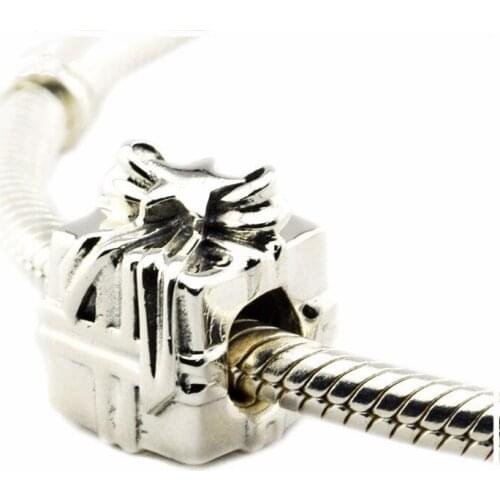 Gleaming Gift Box Shape Beads for Charms Bracelets Women Sterling Silver 925 Jewelry DIY Vintage Charm Beads for Jewelry Making