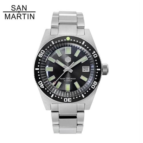 San Martin 62MAS Stainless Steel Dive Automatic Men‘s Watches Sapphire Glass 200M Waterproof Luminous Bezel relojes para hombre
