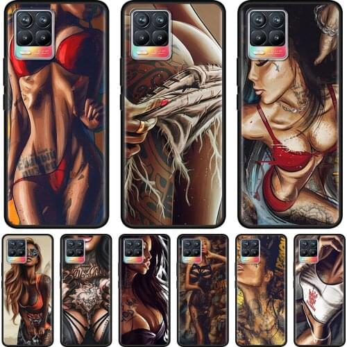 Sexy Sleeve Tattoo Girl Phone Case for Realme 8 7 6 5 Pro XT GT Neo Cover for C21 C20A C15 C11 C3 X50 X7 Pro Ultra Coque Shell