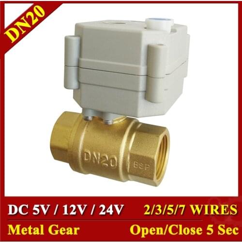 DC 24V 12V 5V BSP/NPT brass 3/4'' electric actuator valve 2/3/5/7 wires motorized ball valve with manual override and indicator