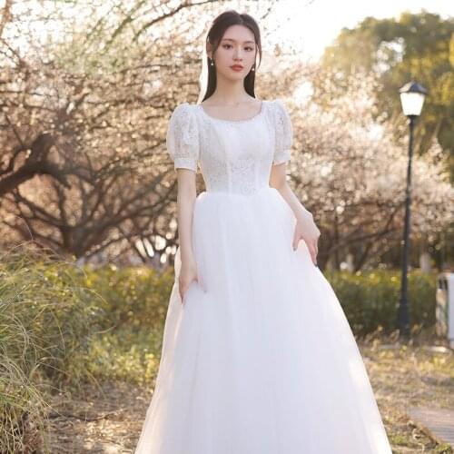 Elegant French Simple Bride Dress Women Sexy Backless Wedding Gowns White A-line Tulle Vestido de