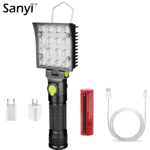 16 LEDs Work Flashlights White Red Blue Light Car Repair Working Lamp USB 18650 Torch Built-in Magnet Hook Tent Camping Lantern