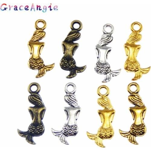 GraceAngie 30pcs Retro Bronze Mermaid Charm Mini Handmade Crafts Metal Beauty Jewelry Making Findings Pendant Accessories