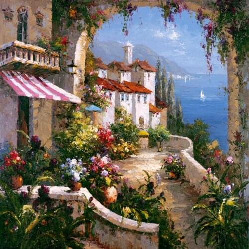 Canvas art oil Paintings Mediterranean Arches modern Hand painted garden artwork for home decor