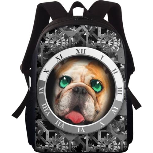 Custom Pattern Animal Cat Dog Classic Clock Schoolbags Teenagers Girls Boys Student Travel School Book Bag Kids Mochila Backpack