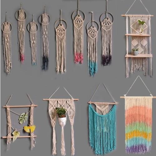 Creative Home Ins Style Handmade Cotton Rope Woven Dyed Rainbow Bohemian Creative Home Wedding Room Wall Decoration