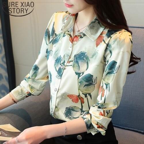 Fashion Autumn Long Sleeve Women Blouses Korean Leisure Professional Women Shirts Chiffon Plus Size Print Ladies Tops 6582 50