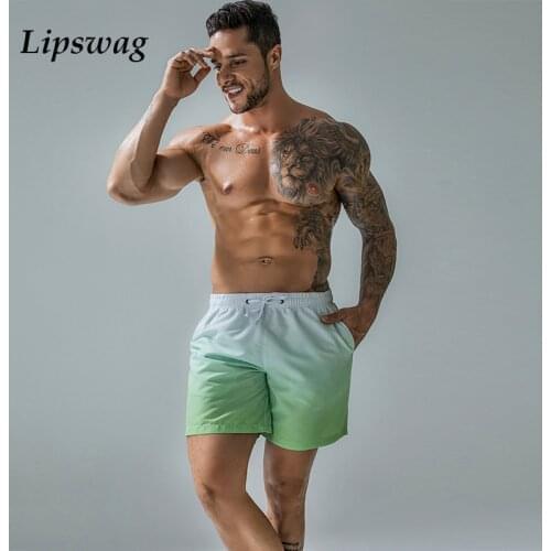 Fashion Gradient Color Drawstring Beach Shorts Men Casual Sport Breathable Short Pant Mens 2021 Summer Running Quick-dry Shorts