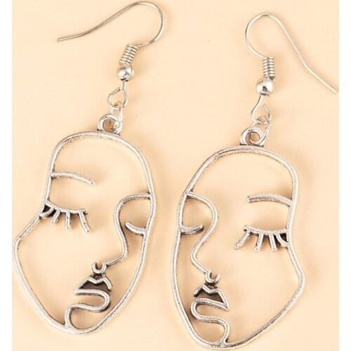 Fashion Gold Color Abstract Stylish Hollow Out Face Drop Earrings Facial Contour Silhouette Earrings Women Boucles D'oreilles