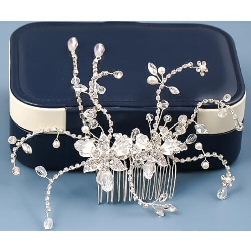 Fashion Gold Hair Combs Bride Tiaras Headbands Crystal Wedding Hair Accessories Hairwear Flower Hair Clip Women Hair Jewelry