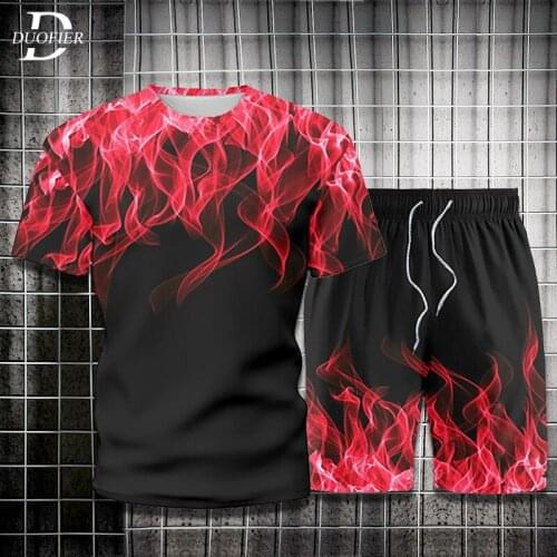 2021 Casual Tracksuit Men Summer New 2 Pieces Sets Tshirt+Shorts Mens Sportswear Jogger Suit Multicolor Clothes Patchwork O-Neck