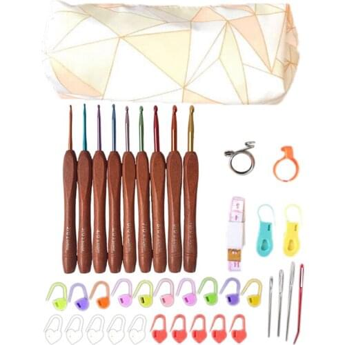 Crochet Hook Set,Wood Handle Crochet Hook with Mark Buckle for Crocheting Knitting Needle Thick Head Tool DIY Yarn Craft