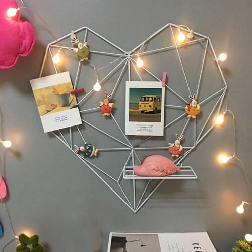 Heart Wall Hanging Rack Postcards Photos Storage Rack Metal Wall Mounted Shelves Frame Art Display Bedroom Cafe wall Decoration