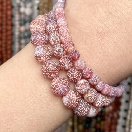 Natural Stone Dark Red Frost Cracked Agates Onyx Beads Round For Jewelry Making Diy Bracelet Charm Accessories 4-12mm 15