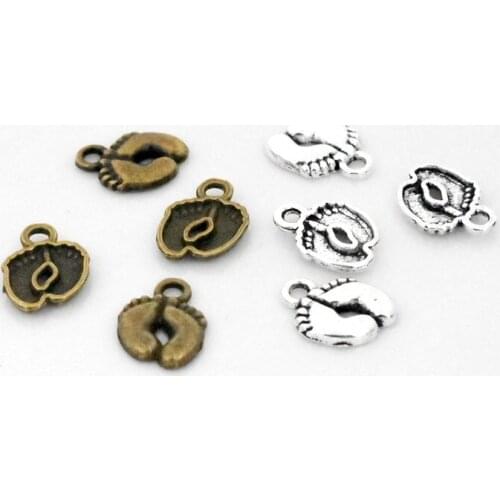 NEW Charms,14x10mm 30pcs/Lot Antique Silver And Bronze Plated Cute Foot Pendants For Making DIY Handmade Jewelry
