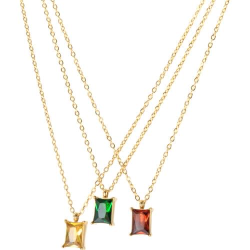 Square Luxury Red/Green/Yellow Color CZ Zircon Pendant Necklace Rhinestone Crystal Necklace For Women Fashion Jewelry Gift