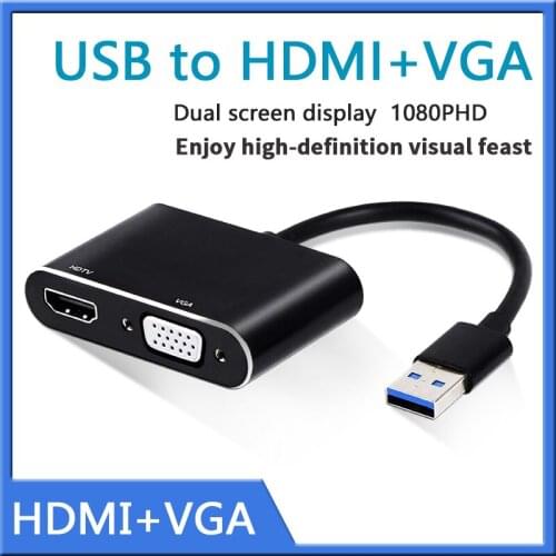 PERESAL USB3.0 to HDMI+VGA converter for Dell/HP/Lenovo/asus Computer to Projector TV Monitor extend screen cable 1080P Video